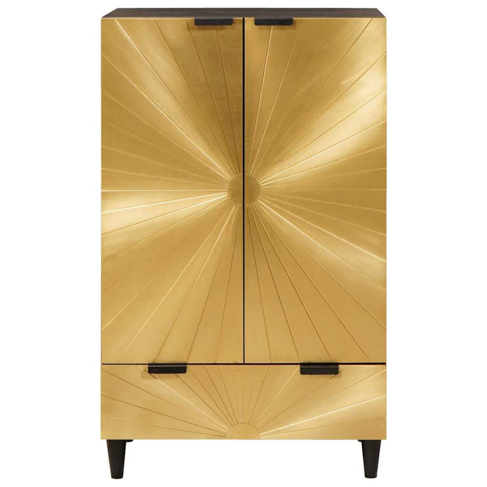 Produktbild för Sidokabinett Svart och Guld 60 x 33,5 x 100 cm Massivt mangoträ