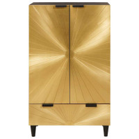 Produktbild för Sidokabinett Svart och Guld 60 x 33,5 x 100 cm Massivt mangoträ