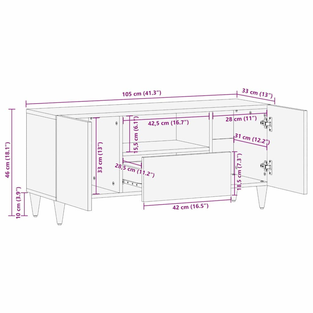 Produktbild för TV Enheter med låda Ljusbrun 105 x 33 x 46 cm Konstruerat trä