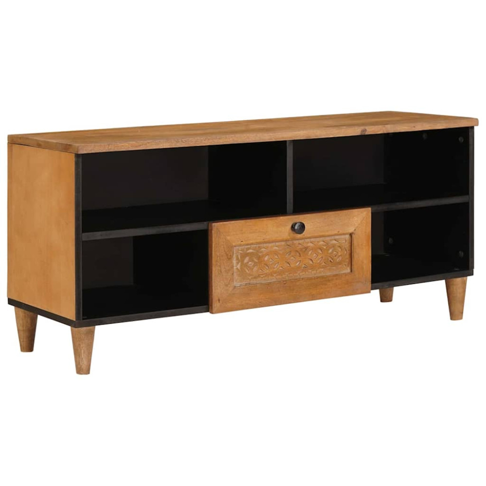Produktbild för TV-skåp med låda med hylla 100 x 33 x 46 cm Massivt mangoträ