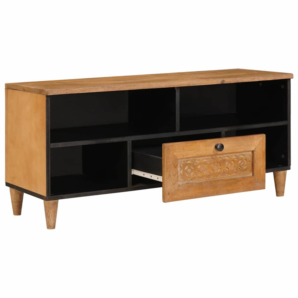 Produktbild för TV-skåp med låda med hylla 100 x 33 x 46 cm Massivt mangoträ