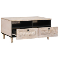 Produktbild för Kaffeebord Blekt Vitt 80 x 54 x 40 cm Massivt mangoträ
