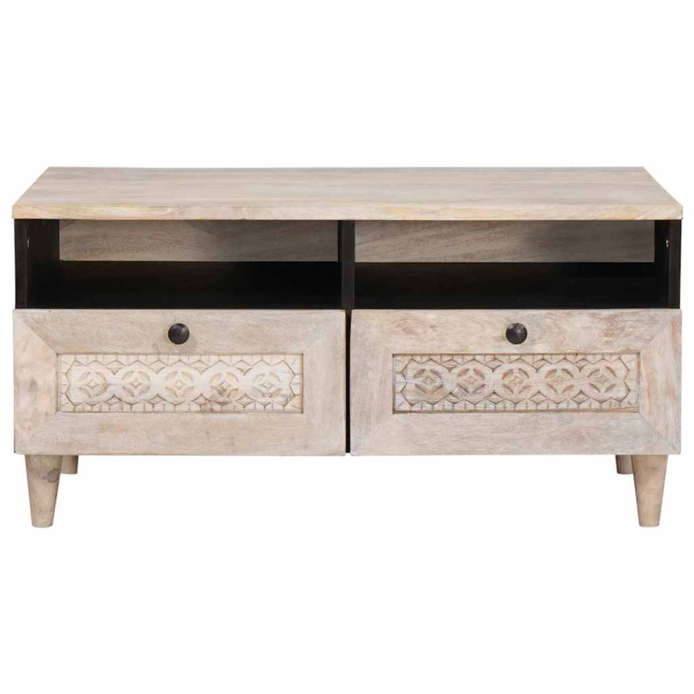 Produktbild för Kaffeebord Blekt Vitt 80 x 54 x 40 cm Massivt mangoträ