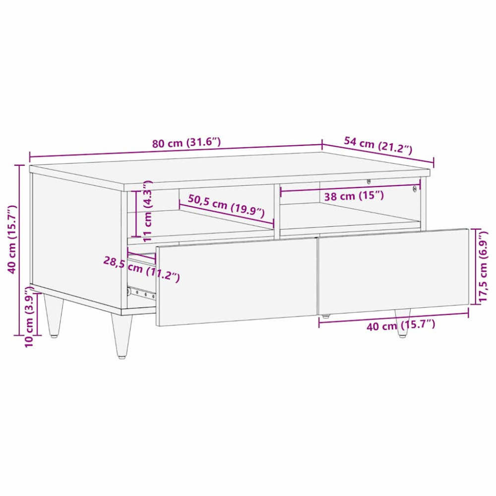 Produktbild för Kaffeebord Blekt Vitt 80 x 54 x 40 cm Massivt mangoträ