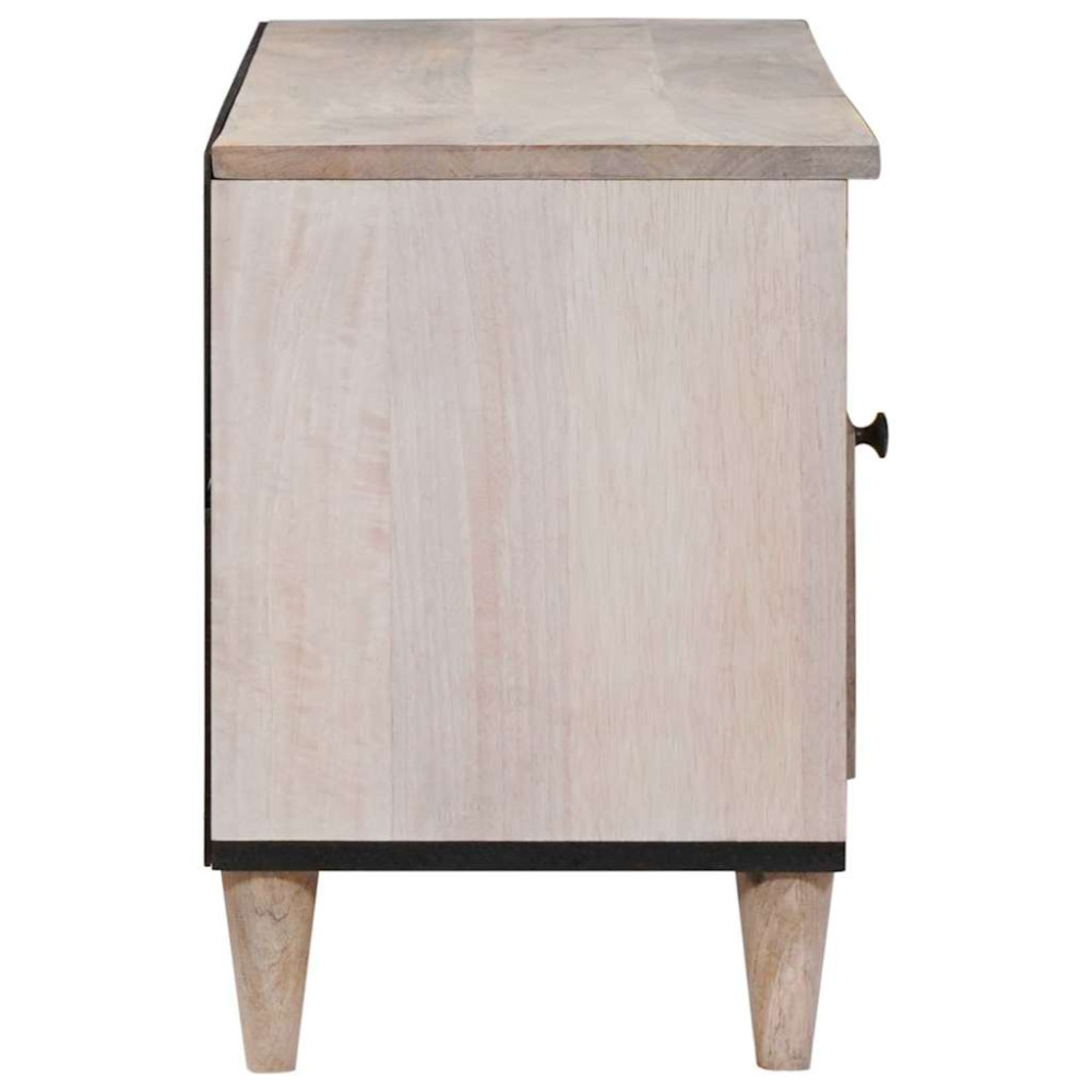 Produktbild för TV-skåp med låda Blekt Vitt 100 x 33 x 46 cm Massivt mangoträ