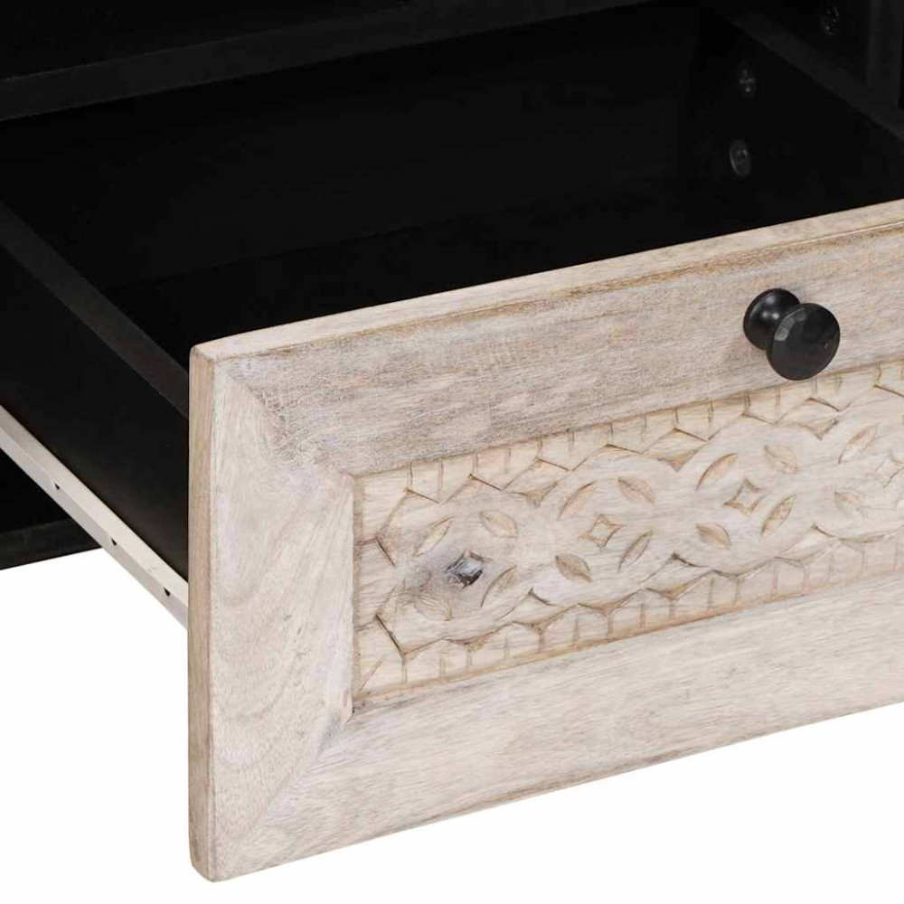 Produktbild för TV-skåp med låda Blekt Vitt 100 x 33 x 46 cm Massivt mangoträ