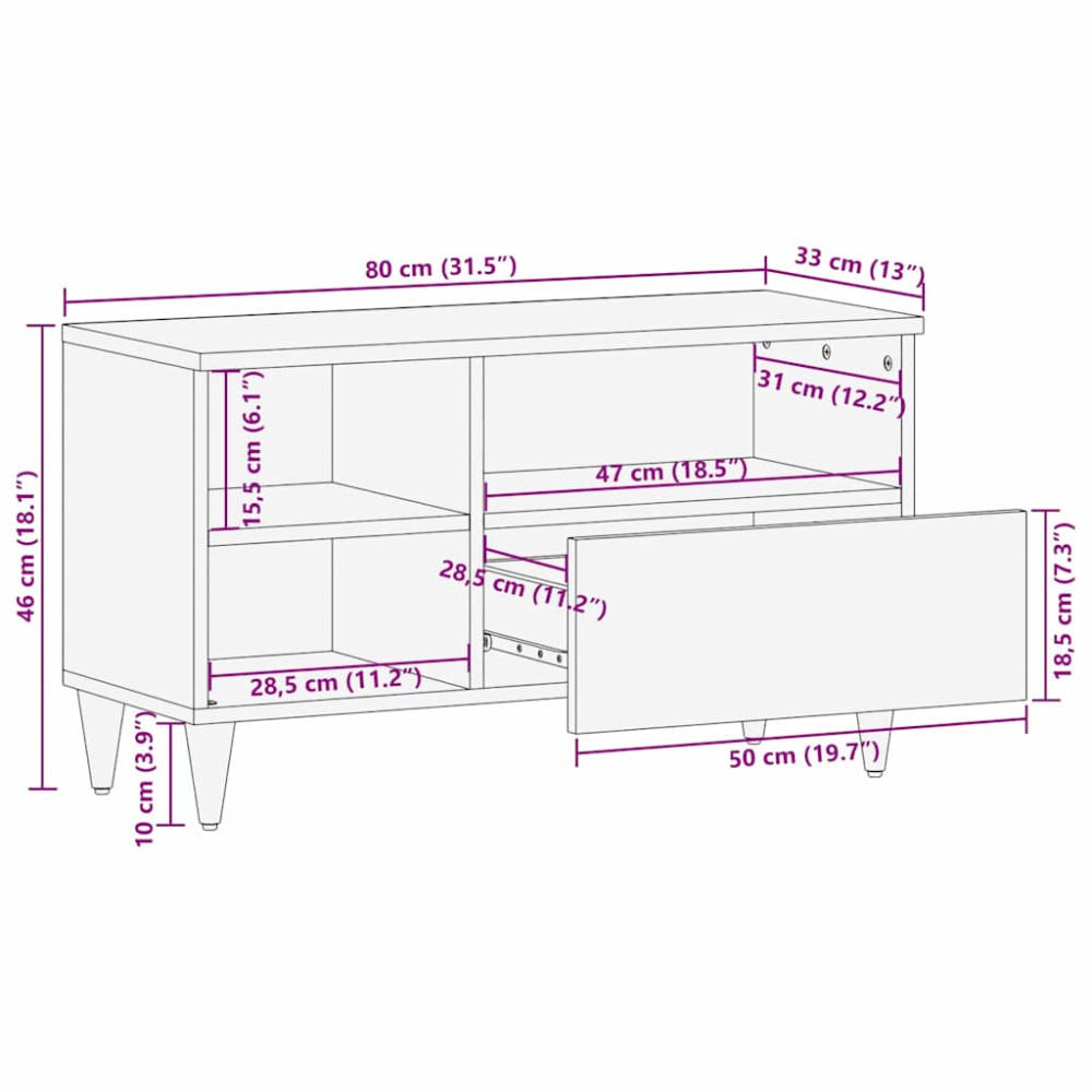 Produktbild för TV-skåp med låda Blekt Vitt 80 x 33 x 46 cm Massivt mangoträ