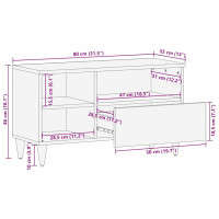 Produktbild för TV-skåp med låda Blekt Vitt 80 x 33 x 46 cm Massivt mangoträ