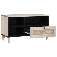 Produktbild för TV-skåp med låda Blekt Vitt 80 x 33 x 46 cm Massivt mangoträ