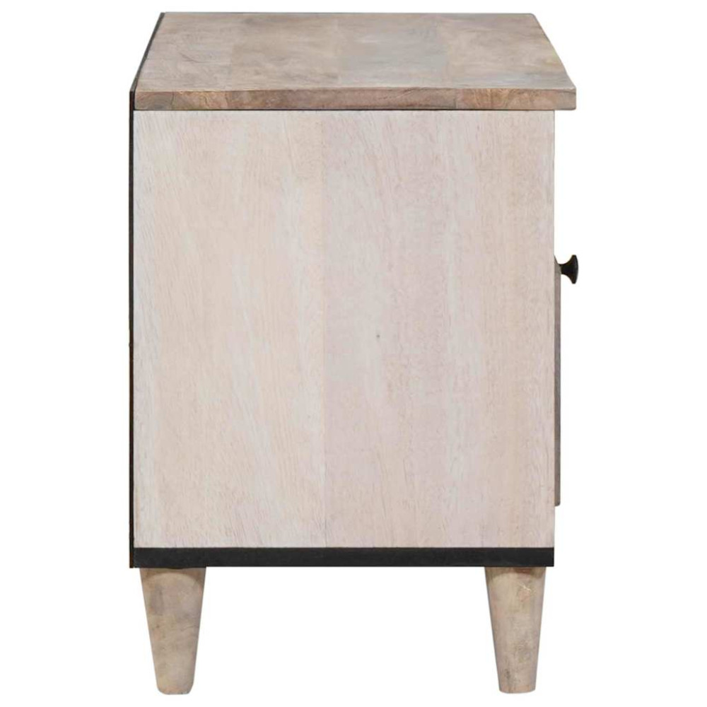Produktbild för TV-skåp med låda Blekt Vitt 80 x 33 x 46 cm Massivt mangoträ