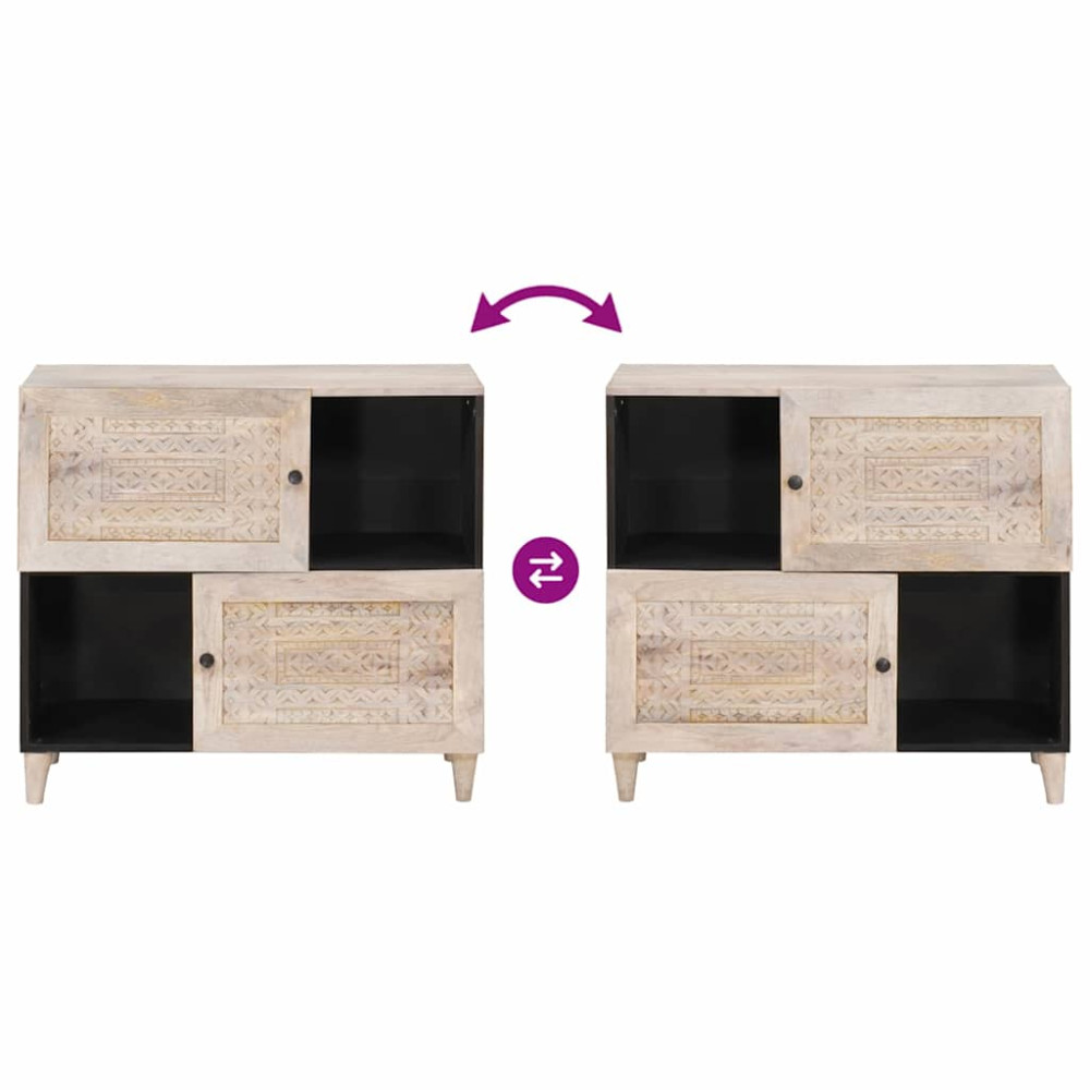 Produktbild för Sideboard Blekt Vitt 80 x 33 x 75 cm Massivt mangoträ