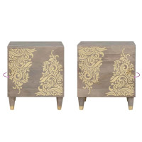 Produktbild för Sängbord med Dörr 2 pcs Grå 40 x 33 x 46 cm Massivt mangoträ