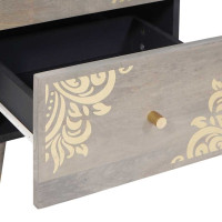 Produktbild för Sideboard Grå och Guld 40 x 33 x 75 cm Massivt mangoträ