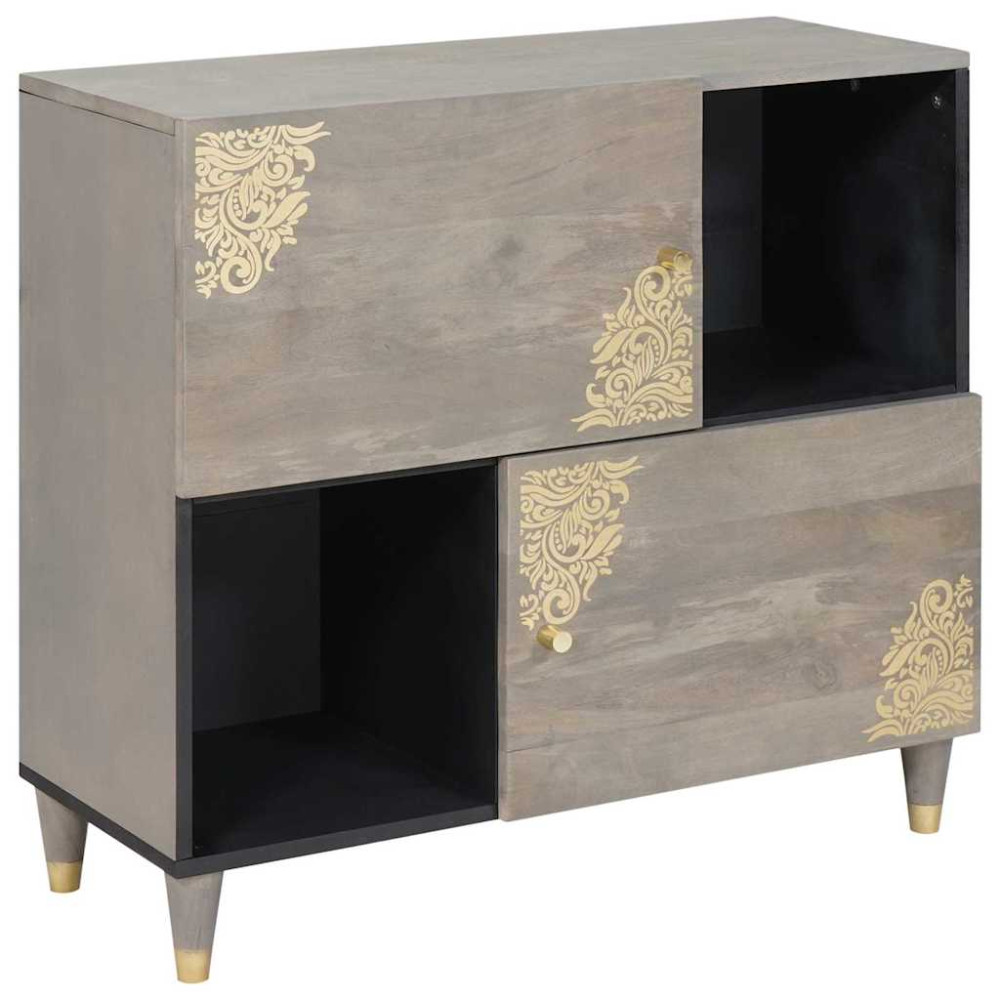 Produktbild för Sideboard Grå och Guld 80 x 33 x 75 cm Massivt mangoträ