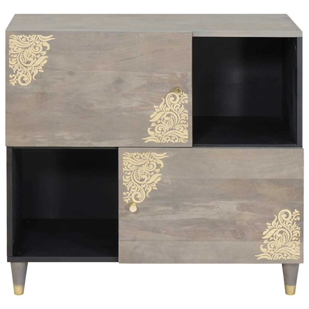 Produktbild för Sideboard Grå och Guld 80 x 33 x 75 cm Massivt mangoträ