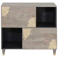 Produktbild för Sideboard Grå och Guld 80 x 33 x 75 cm Massivt mangoträ