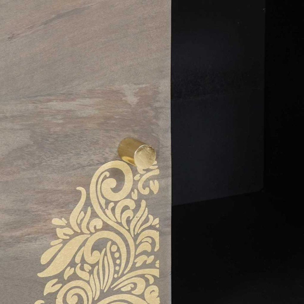 Produktbild för Sideboard Grå och Guld 80 x 33 x 75 cm Massivt mangoträ