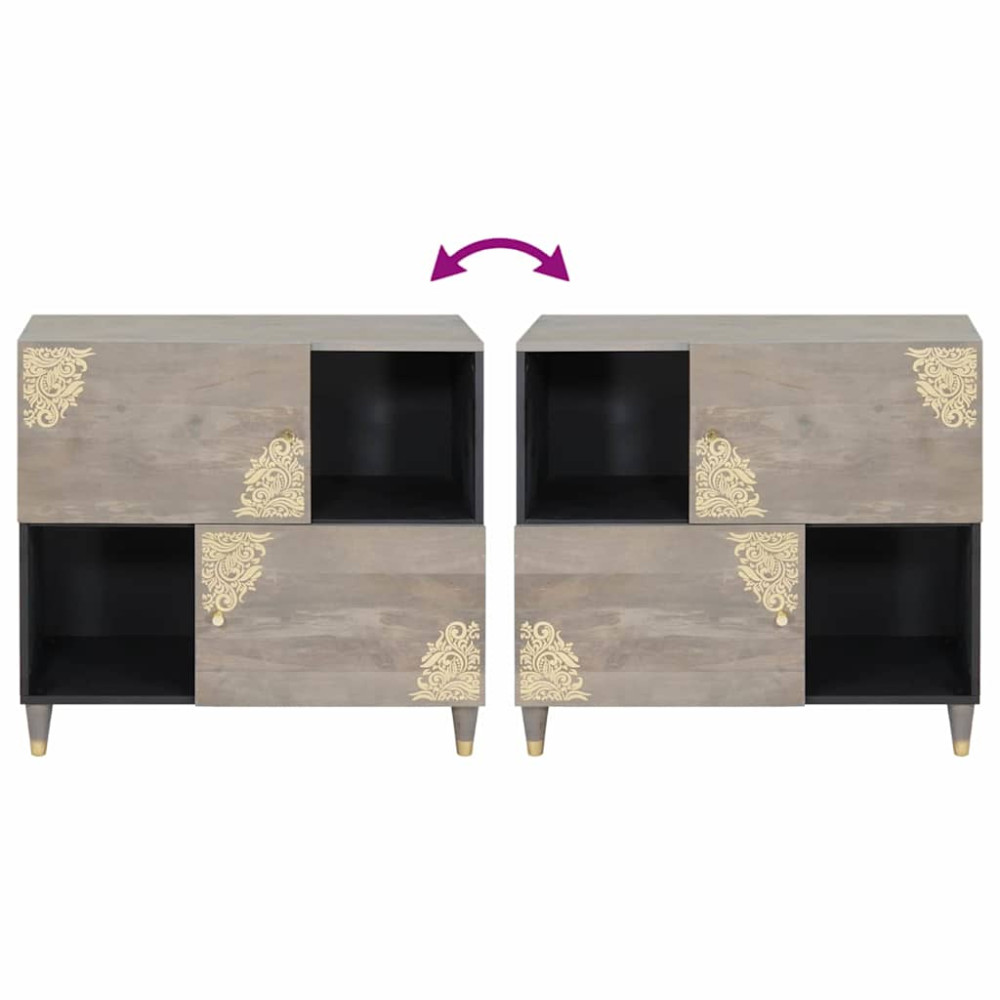 Produktbild för Sideboard Grå och Guld 80 x 33 x 75 cm Massivt mangoträ