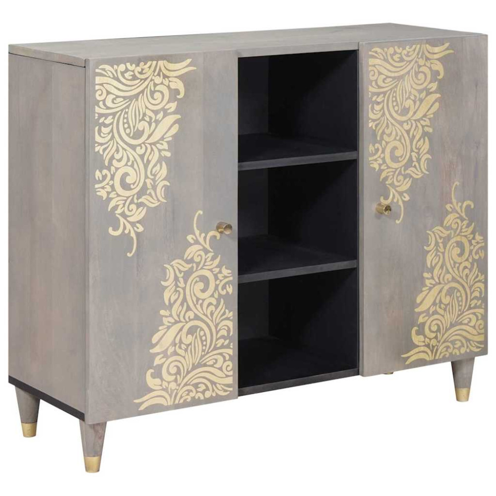 Produktbild för Sideboard Grå och Guld 90 x 33 x 75 cm Massivt mangoträ