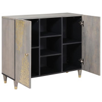 Produktbild för Sideboard Grå och Guld 90 x 33 x 75 cm Massivt mangoträ
