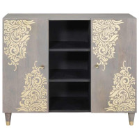 Produktbild för Sideboard Grå och Guld 90 x 33 x 75 cm Massivt mangoträ