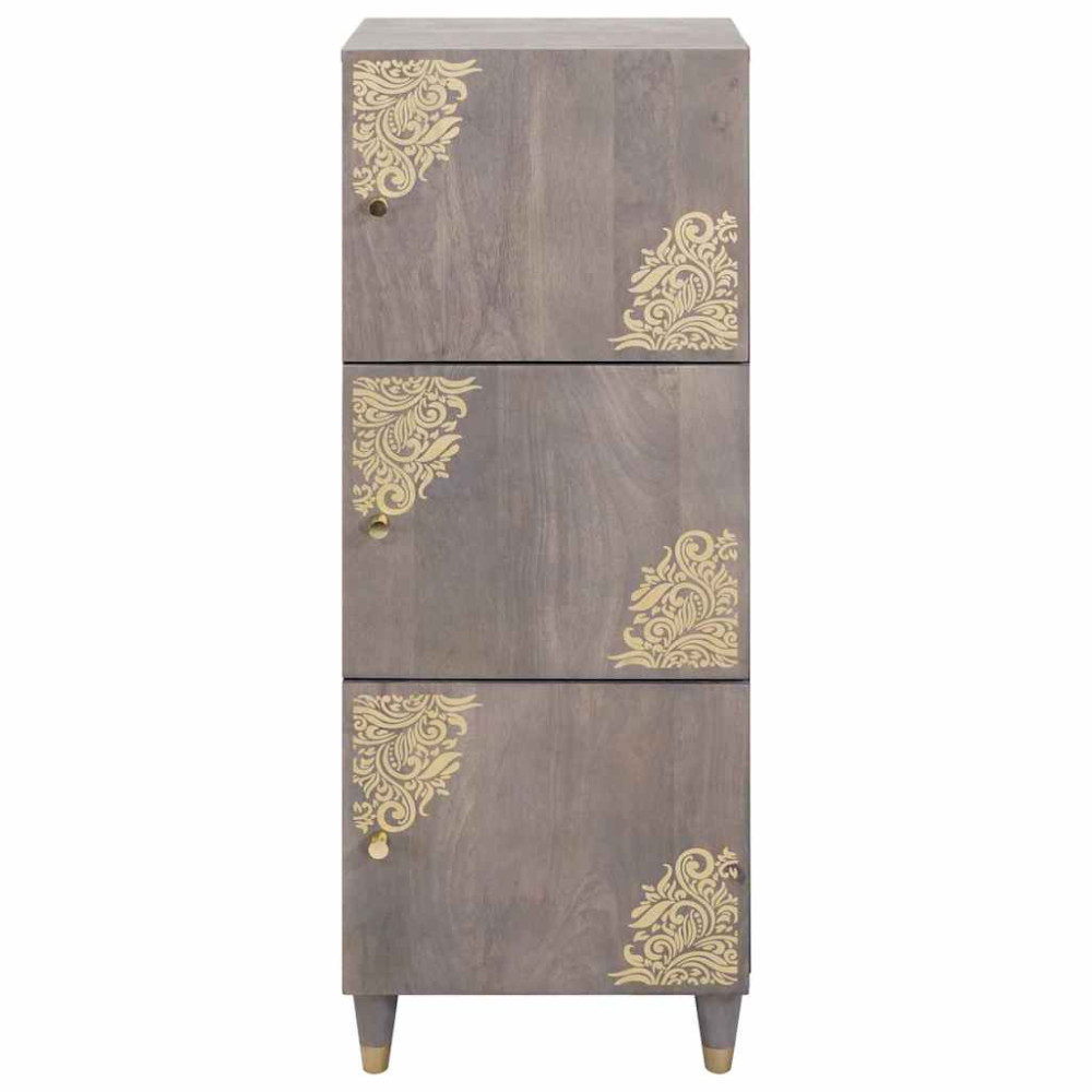 Produktbild för Skåp med hylla Grå och Guld 40 x 33 x 110 cm Massivt mangoträ