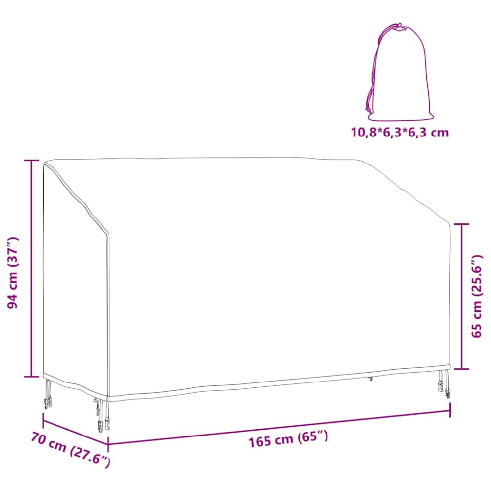Produktbild för Trädgårdsbänkskydd Svart 165 x 70 x 65 / 94 cm 210D Oxford Tyg