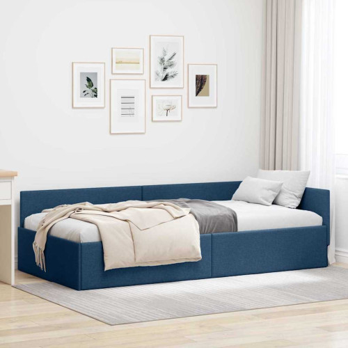 vidaXL Hörn Sängram med huvudgavel Blå 100 cm x 200 cm tyg