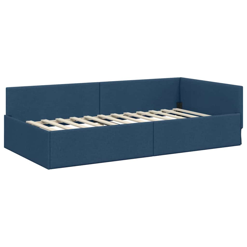 Produktbild för Hörn Sängram med huvudgavel Blå 100 cm x 200 cm tyg