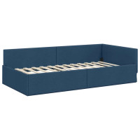 Produktbild för Hörn Sängram med huvudgavel Blå 100 cm x 200 cm tyg