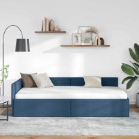 Produktbild för Hörn Sängram med huvudgavel Blå 100 cm x 200 cm tyg