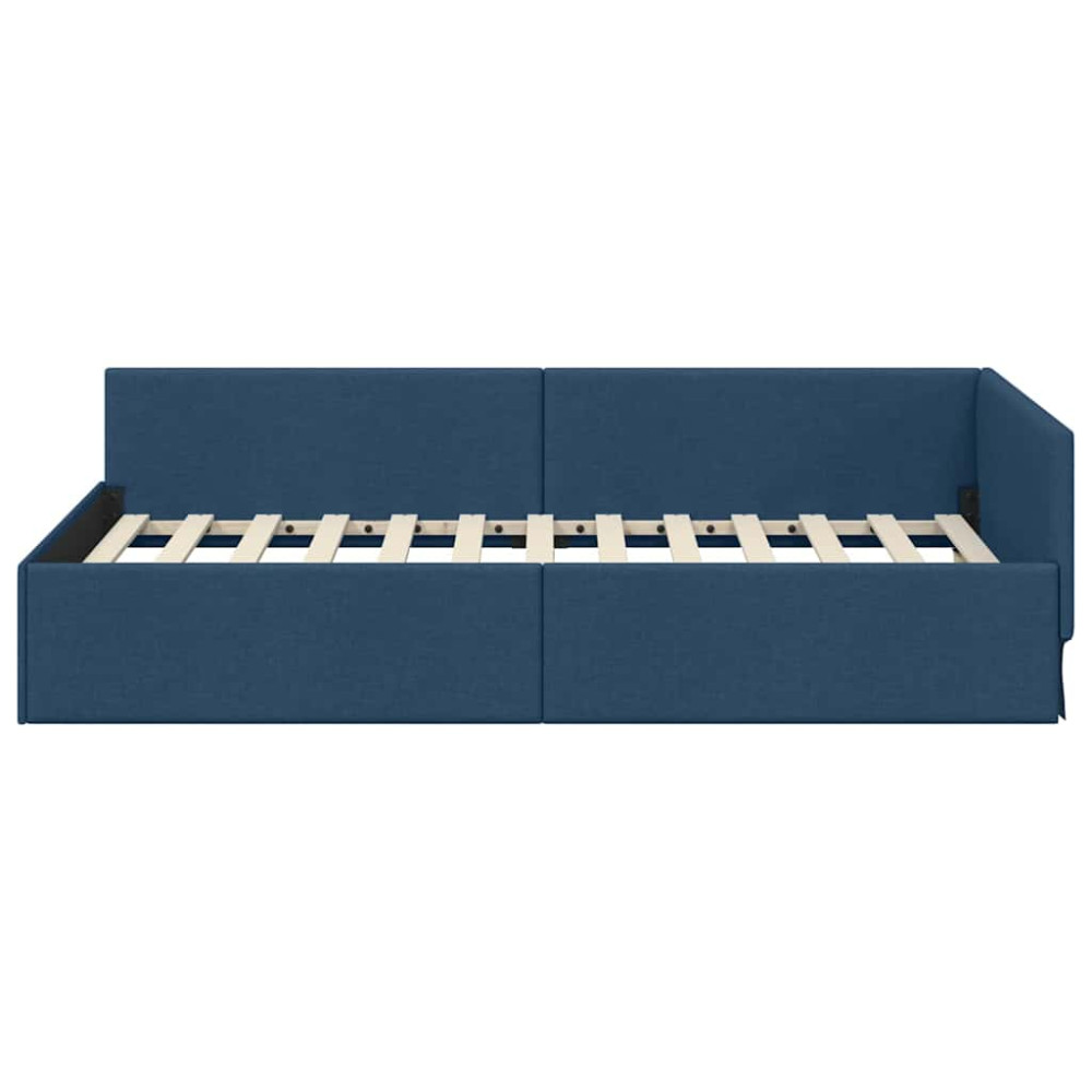 Produktbild för Hörn Sängram med huvudgavel Blå 100 cm x 200 cm tyg