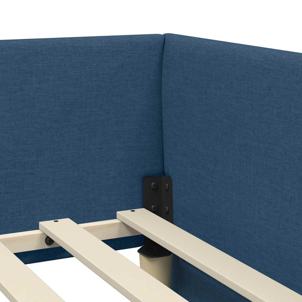 Produktbild för Hörn Sängram med huvudgavel Blå 100 cm x 200 cm tyg