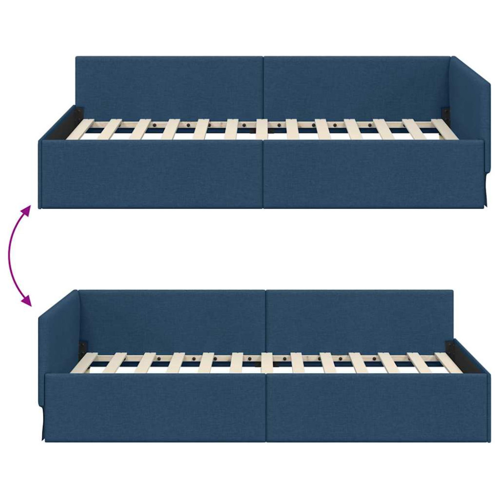 Produktbild för Hörn Sängram med huvudgavel Blå 100 cm x 200 cm tyg