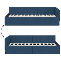 Produktbild för Hörn Sängram med huvudgavel Blå 100 cm x 200 cm tyg
