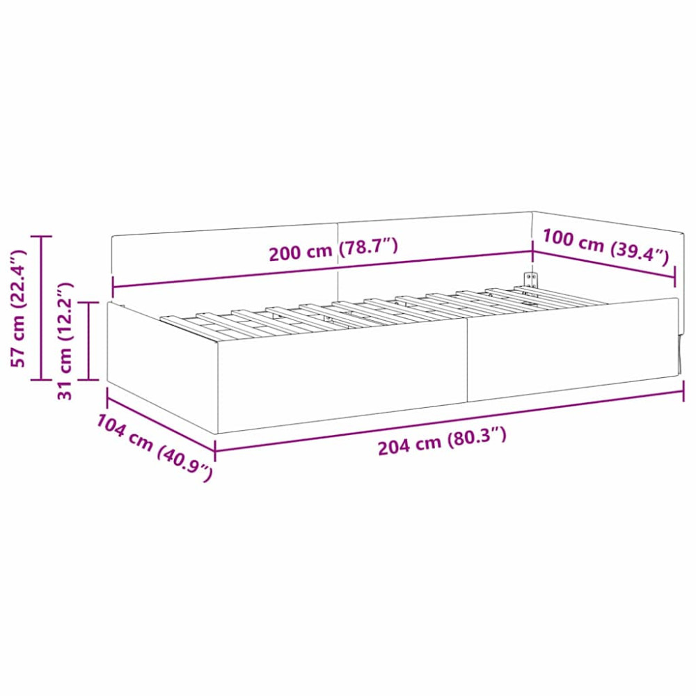 Produktbild för Hörn Sängram med huvudgavel Blå 100 cm x 200 cm tyg