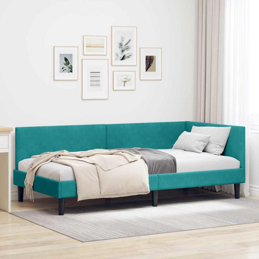 Produktbild för Hörn Sängram med huvudgavel Turkos 80 cm x 200 cm Sammet