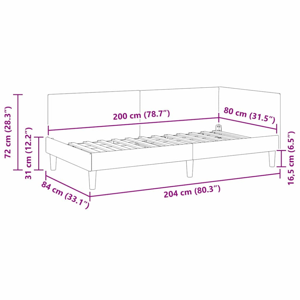 Produktbild för Hörn Sängram med huvudgavel Turkos 80 cm x 200 cm Sammet