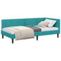 Produktbild för Hörn Sängram med huvudgavel Turkos 80 cm x 200 cm Sammet