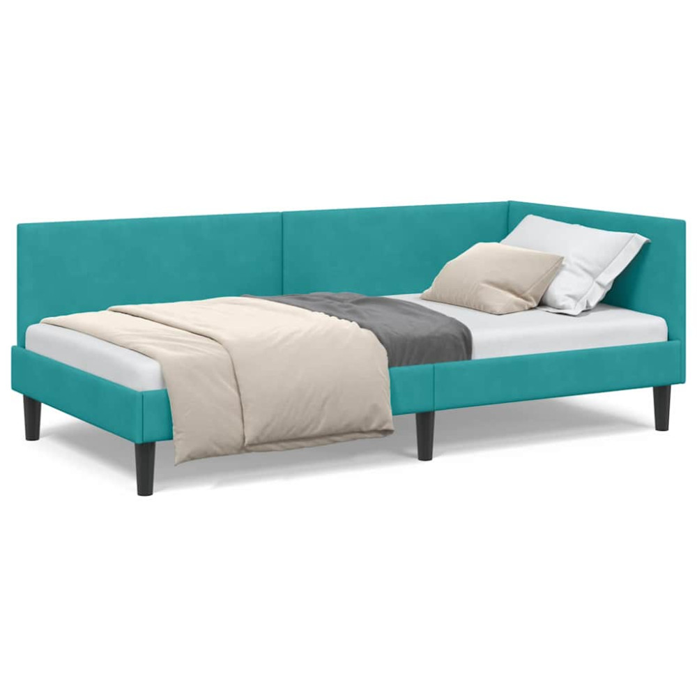 Produktbild för Hörn Sängram med huvudgavel Turkos 80 cm x 200 cm Sammet