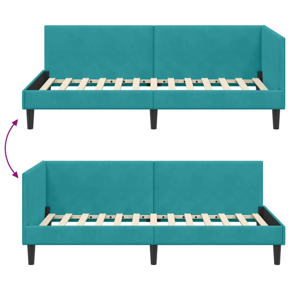 Produktbild för Hörn Sängram med huvudgavel Turkos 80 cm x 200 cm Sammet