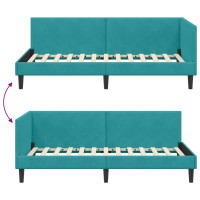 Produktbild för Hörn Sängram med huvudgavel Turkos 80 cm x 200 cm Sammet
