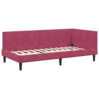 Produktbild för Hörn Sängram med huvudgavel Vinröd 90 cm x 200 cm Sammet