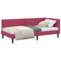 Produktbild för Hörn Sängram med huvudgavel Vinröd 90 cm x 200 cm Sammet