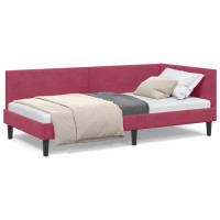 Produktbild för Hörn Sängram med huvudgavel Vinröd 90 cm x 200 cm Sammet