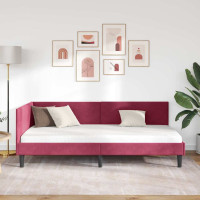 Produktbild för Hörn Sängram med huvudgavel Vinröd 90 cm x 200 cm Sammet