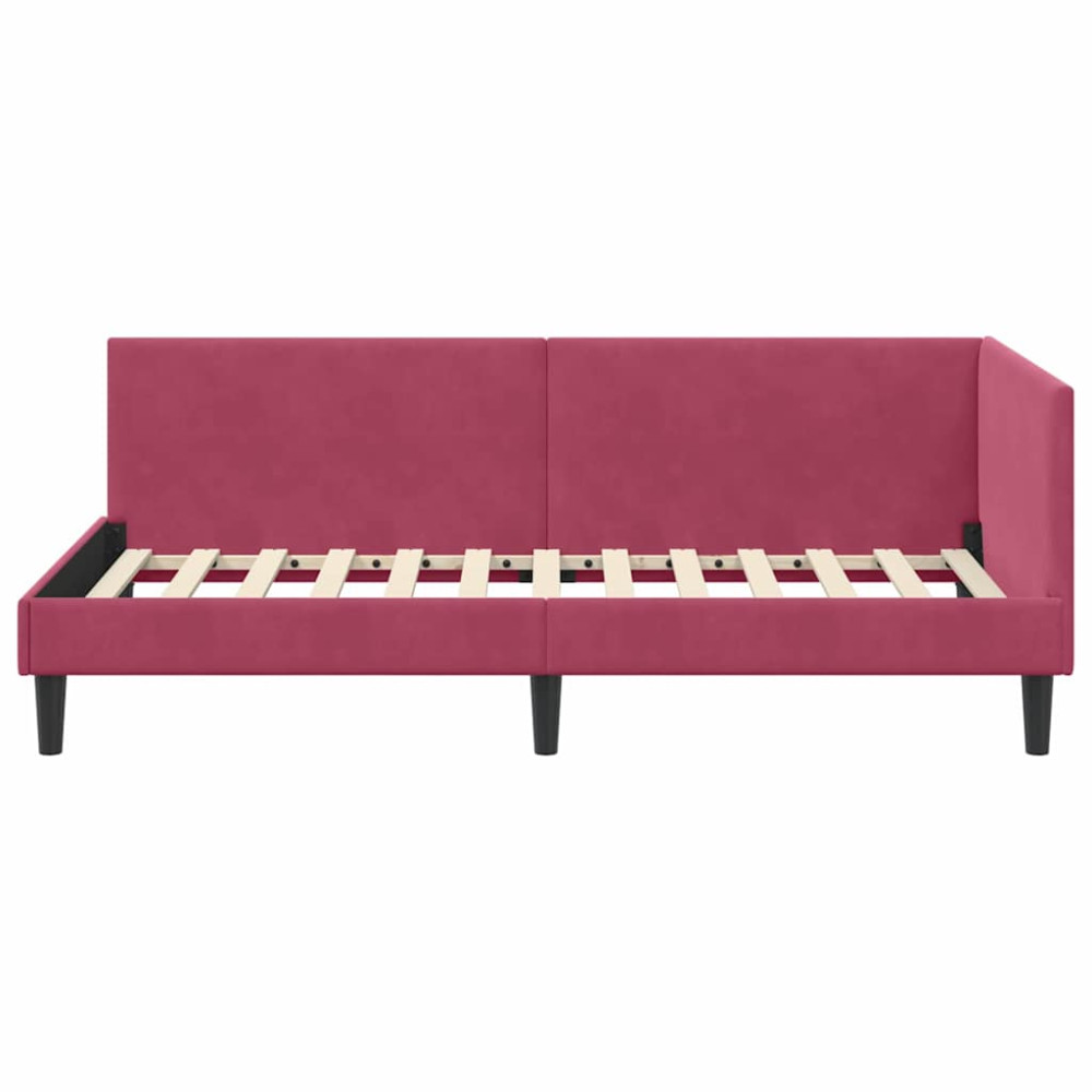 Produktbild för Hörn Sängram med huvudgavel Vinröd 90 cm x 200 cm Sammet