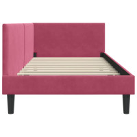 Produktbild för Hörn Sängram med huvudgavel Vinröd 90 cm x 200 cm Sammet