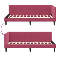 Produktbild för Hörn Sängram med huvudgavel Vinröd 90 cm x 200 cm Sammet