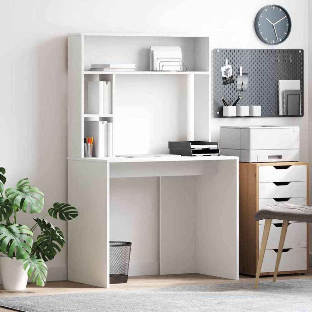 Produktbild för Skrivbord med hylla Vit 91 x 50 x 149 cm Konstruerat trä
